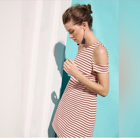 Anthropologie Maeve Marketa One-Shoulder Red Stripe Dress Size Small - Picture 3 of 5